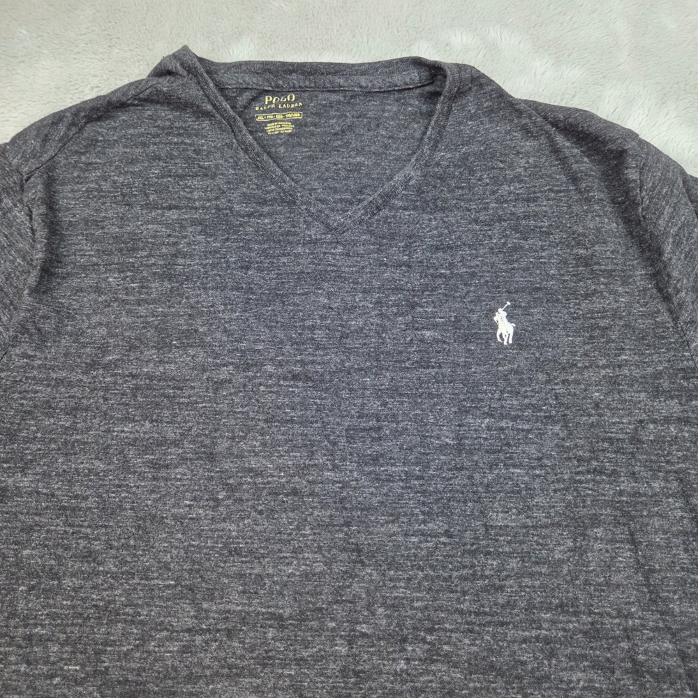 Polo Ralph Lauren V-Neck T-Shirt Mens XXL Short Sleeve Pony Logo Heathered Black